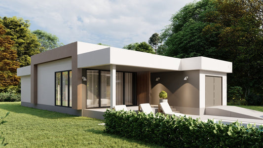 Modern House 3D render with House Plans