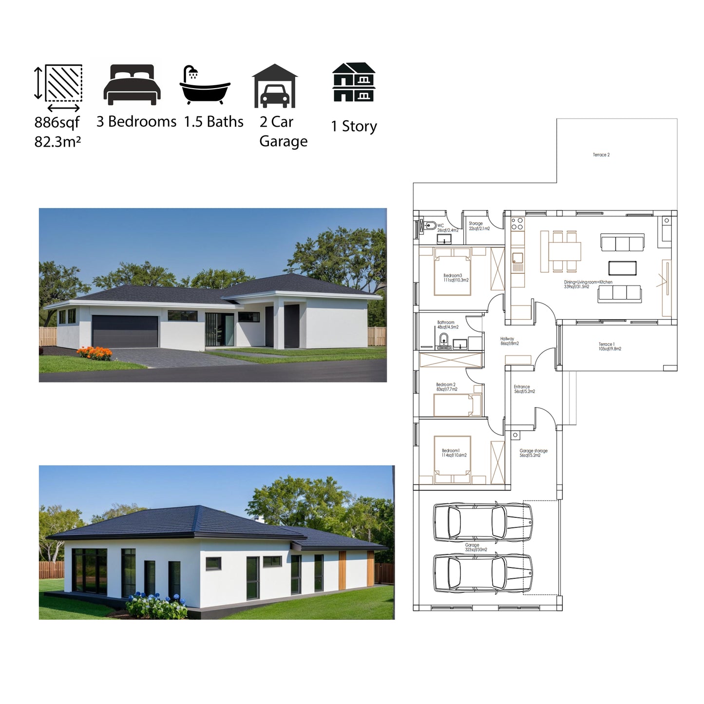 house plan and render